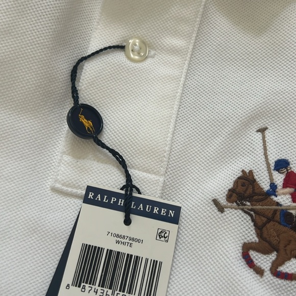 New Polo Ralph Lauren Shirt White Navy Large Logo M Custom Slim Fit - Picture 7 of 7